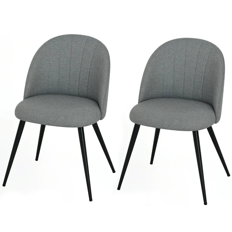 Modern Grey Dining Chairs Set of 2 - Upholstered Kitchen Chairs with Metal Legs, Shell Backrest & Padded Seat for Home