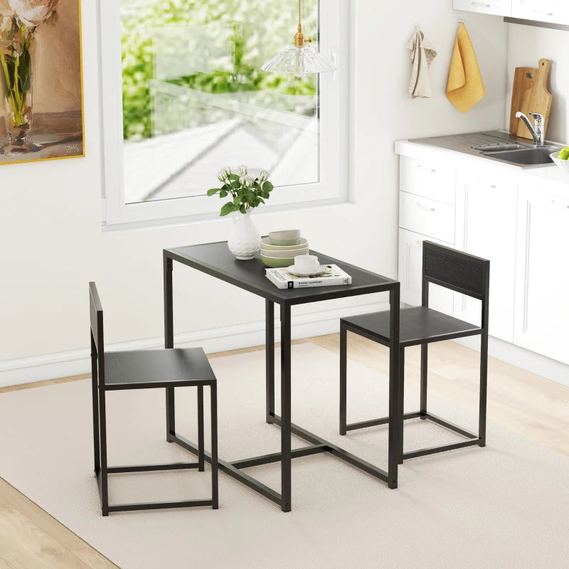 Compact Dining Table and Chairs Set for Small Spaces - Rectangular Steel Frame Dining Room Set in Black