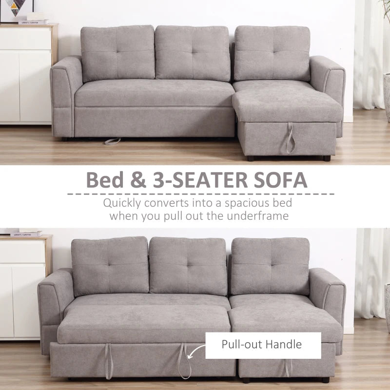 Light Grey Linen-Look 'L' Shape Storage Sofa Bed for Stylish Living Spaces
