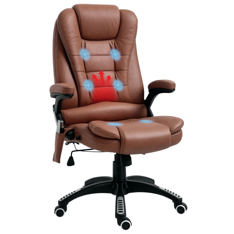 Vinsetto Heated Massage Recliner Chair - 6 Massage Points, 360° Swivel, Microfiber Office Chair, Brown Comfort