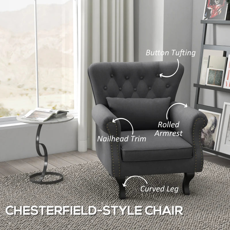 Chesterfield-Style Grey Accent Chair for Elegant Living Room Decor