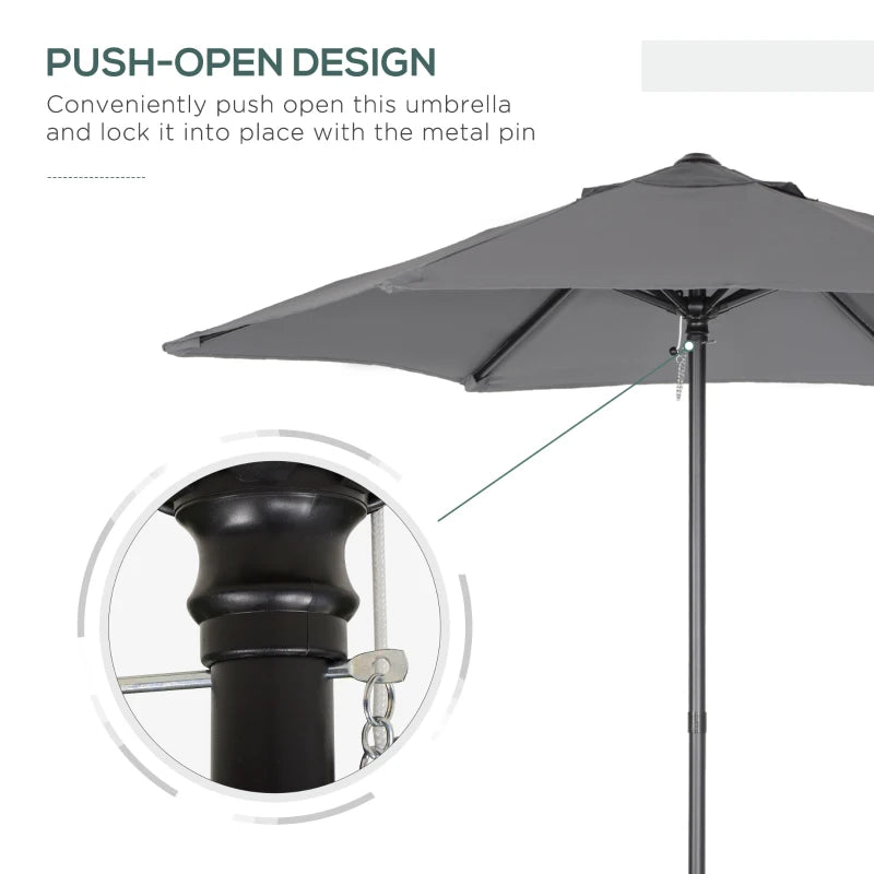 2m Dark Grey Garden Parasol Umbrella with 6 Sturdy Ribs
