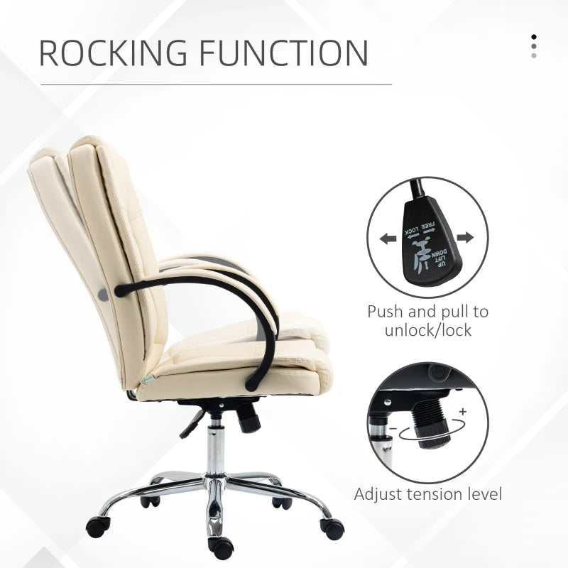 Vinsetto Beige PU Leather Office Chair - Adjustable Height, Soft Padded Seat & Backrest, Swivel Rolling Desk Chair