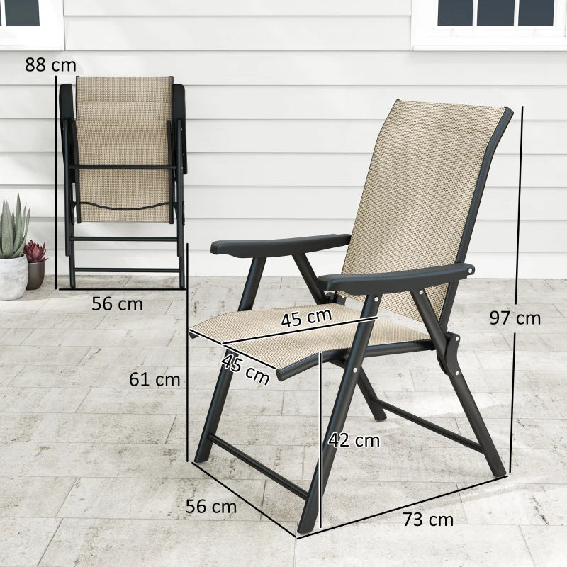 Set of Four Brown and Black Folding Outdoor Chairs - Compact Size for Easy Storage