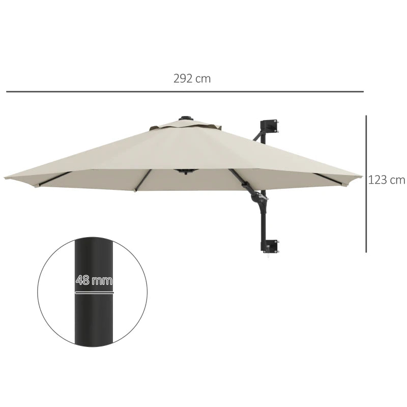Beige 3m Wall-Mounted Parasol Shade with Handle