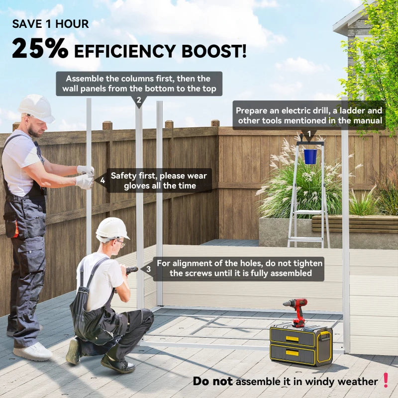 Cream White 7.9ft x 6.2ft Aluminium Frame and Plastic Walled Shed