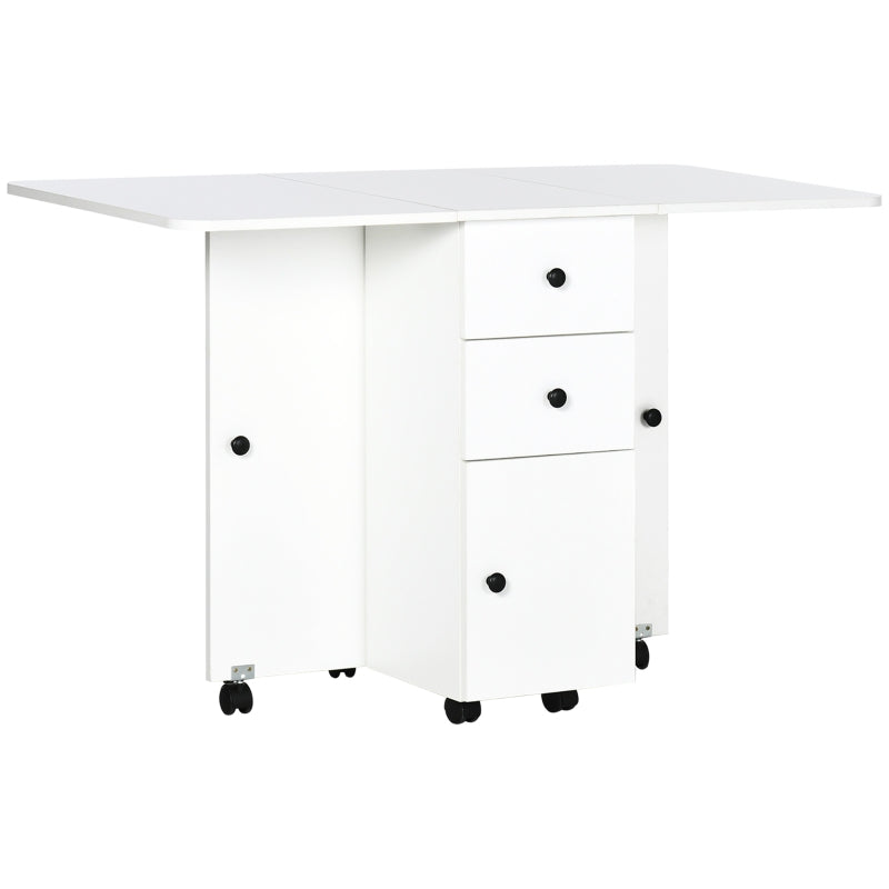 Multi-Storage White Drop Leaf Dining Table for Six - Space-Saving, Stylish Design for Modern Homes