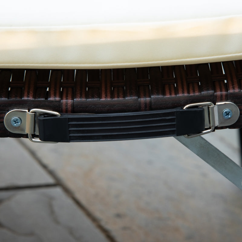 Cream White Rattan Folding Sun Lounger with Cushion and Pillow