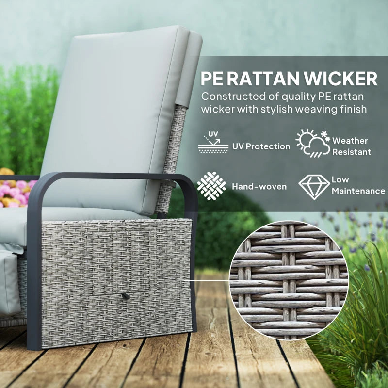 140° Reclining Rattan Armchair in Mixed Grey - Outdoor Patio Furniture for Comfort