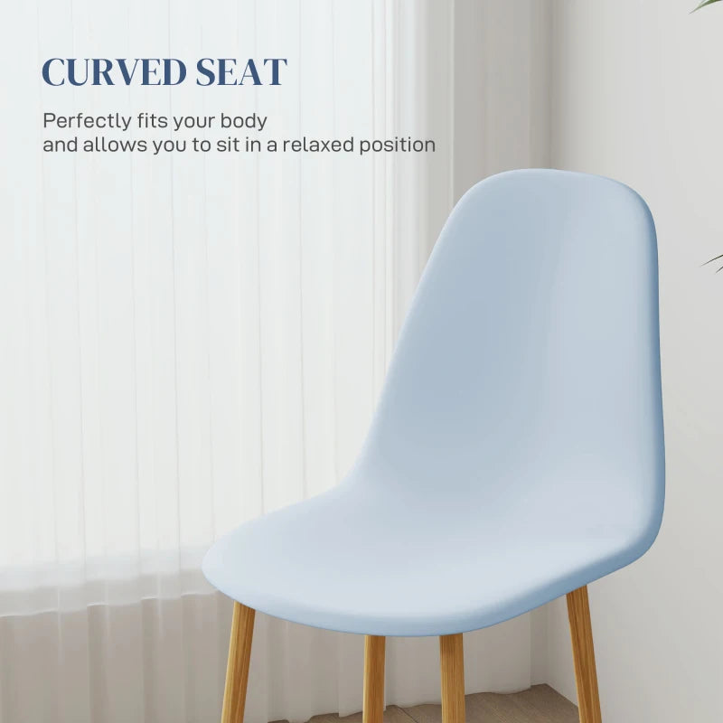 Modern Light Blue Dining Chairs Set of 4 - Stylish Kitchen Chairs with Backrest & Steel Legs for Dining Room & Living Room