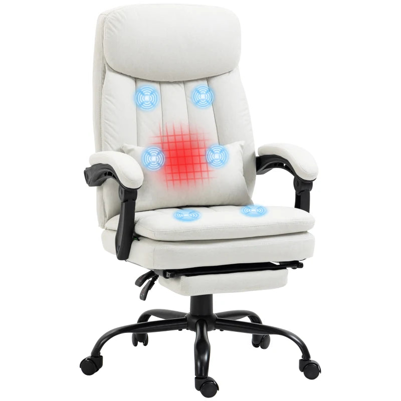 Vinsetto Ergonomic Office Chair with Massage & Heating, 155° Recline, Lumbar Support, Footrest - Cream White