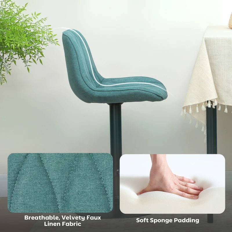 Set of 2 Stylish Blue Linen-Look Bar Stools - Modern Design for Kitchen & Dining - Comfortable Seating