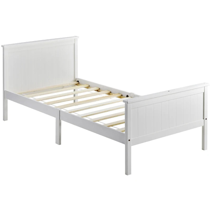 Stylish White Wood Bed Frame with Headboard & Footboard - Single Bed for Kids & Guest Room, 199x96x82 cm