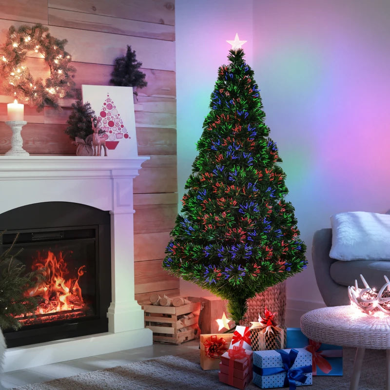 5FT Pre-Lit Fibre Optic Christmas Tree with Multi-Colour Lights & Tree Topper - Perfect Holiday Décor for Xmas