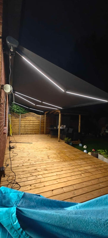 Grey 3.5m x 3m Electric Awning With LED Lights - Fully Retractable
