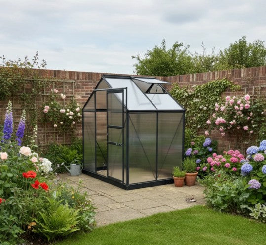 Grey 6ft x 4ft Polycarbonate Greenhouse With Aluminium Frame