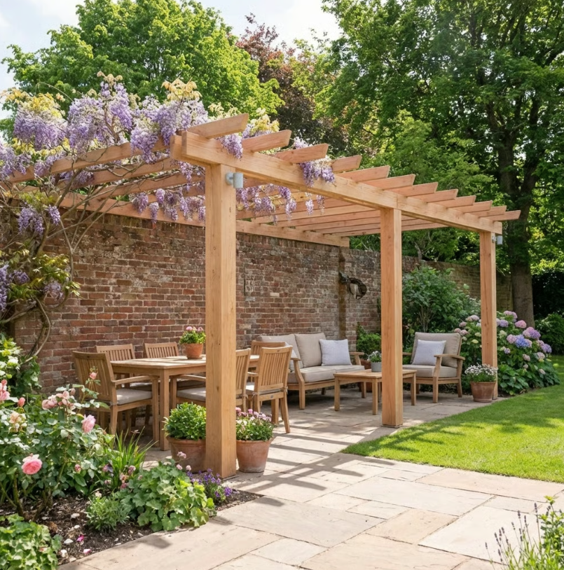 Planed Larch Lean-To Pergola with Open Roof – Space-Saving Garden Structure
