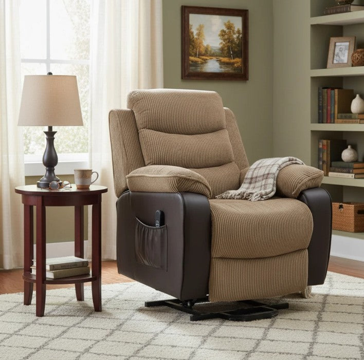 Oversized Electric Riser Recliner Chair for Elderly with Remote Control, USB Port and Side Pockets in Brown