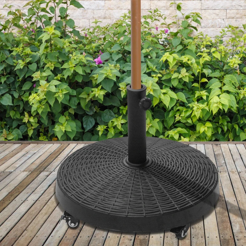 Black Resin Patio Umbrella Base with Wheels