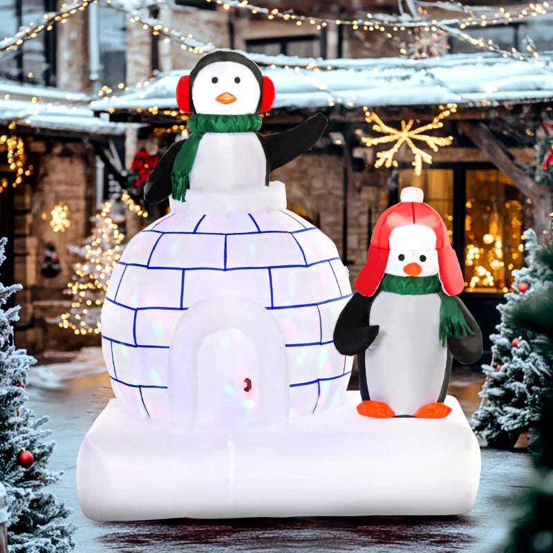5ft Christmas Inflatable Penguins with Scarf & Ice House - LED Lighted Holiday Decor for Indoor & Outdoor Lawn Garden