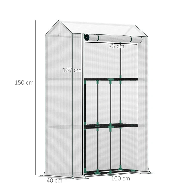 40 x 100cm Three Shelf Steel Frame Greenhouse - White