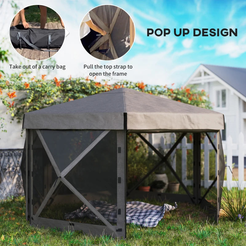 3x3m Brown Hexagon Pop Up Gazebo - Waterproof, UV Resistant Party Tent with Netting & Carry Bag for Garden and Patio