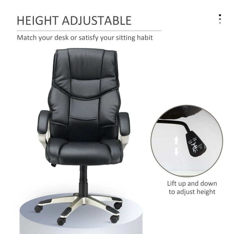 High Back Faux Leather Home Office Chair - Adjustable Height Rocking Desk Chair in Black for Comfort & Style