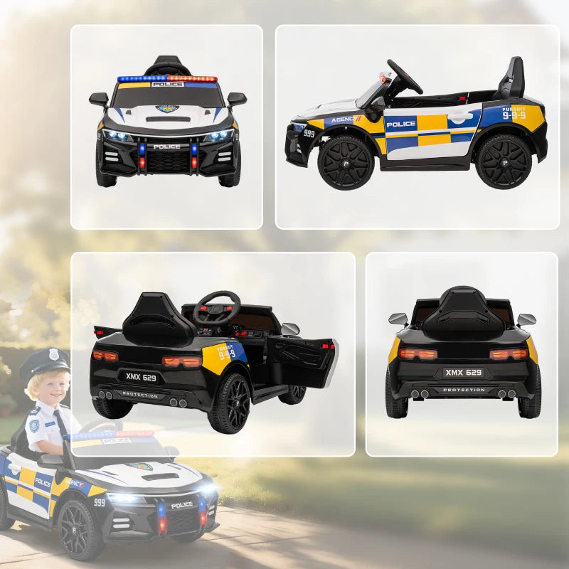 Kids Electric Police Car Ride On with Remote Control Music Lights for Ages 3-5