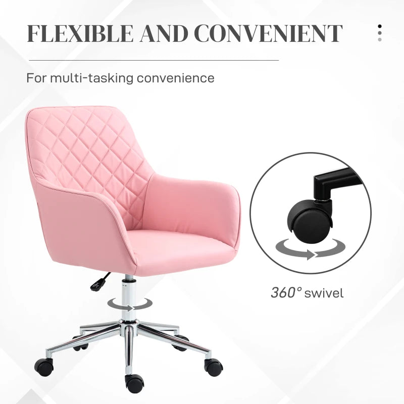 Vinsetto Pink Office Desk Chair - Leather-Feel Fabric, Adjustable Height, Swivel with Rolling Wheels for Home & Office
