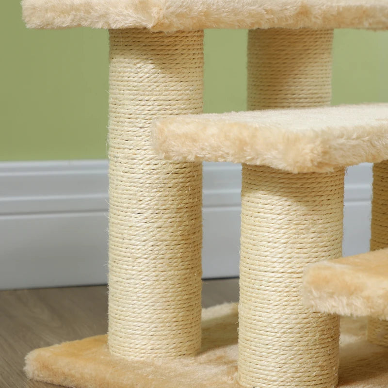 3-Step Pet Stairs Ladder for Cats & Dogs - Climb Easily to Cat Tree - Beige Pet Ramp