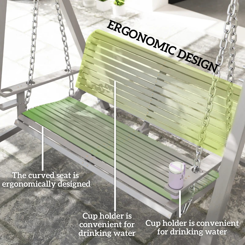 2 Seater Garden Swing Seat - Grey Larch Wood Hammock Bench Lounger