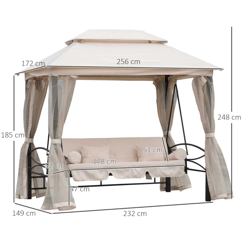 Convertible Gazebo Swing Chair Bed with Netting - Beige/Black