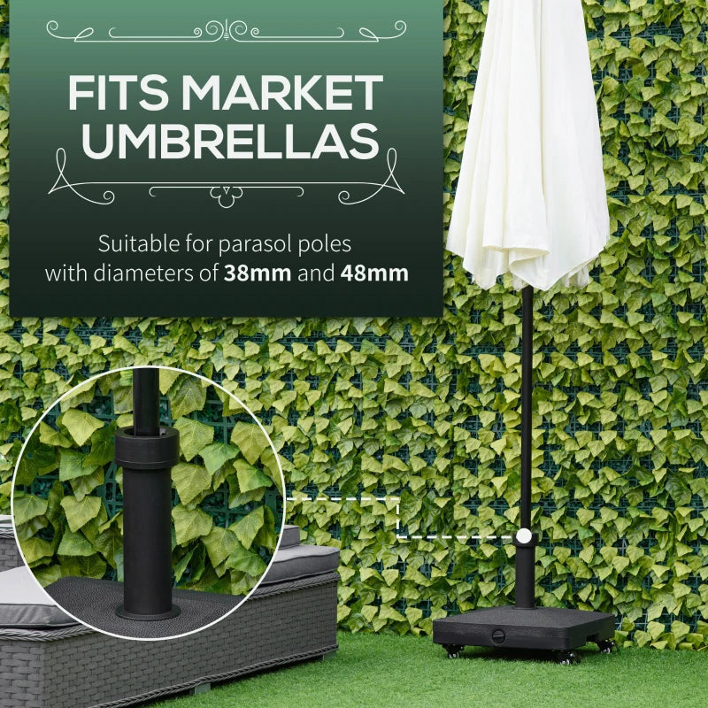 Black Heavy Duty 20kg Garden Parasol Base with Wheels for Outdoor Umbrella