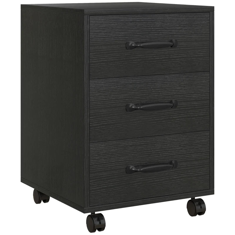 Mobile 3 Drawer File Cabinet on Wheels - Black Filing Cabinet for Home Office & Study - Stylish & Functional Storage