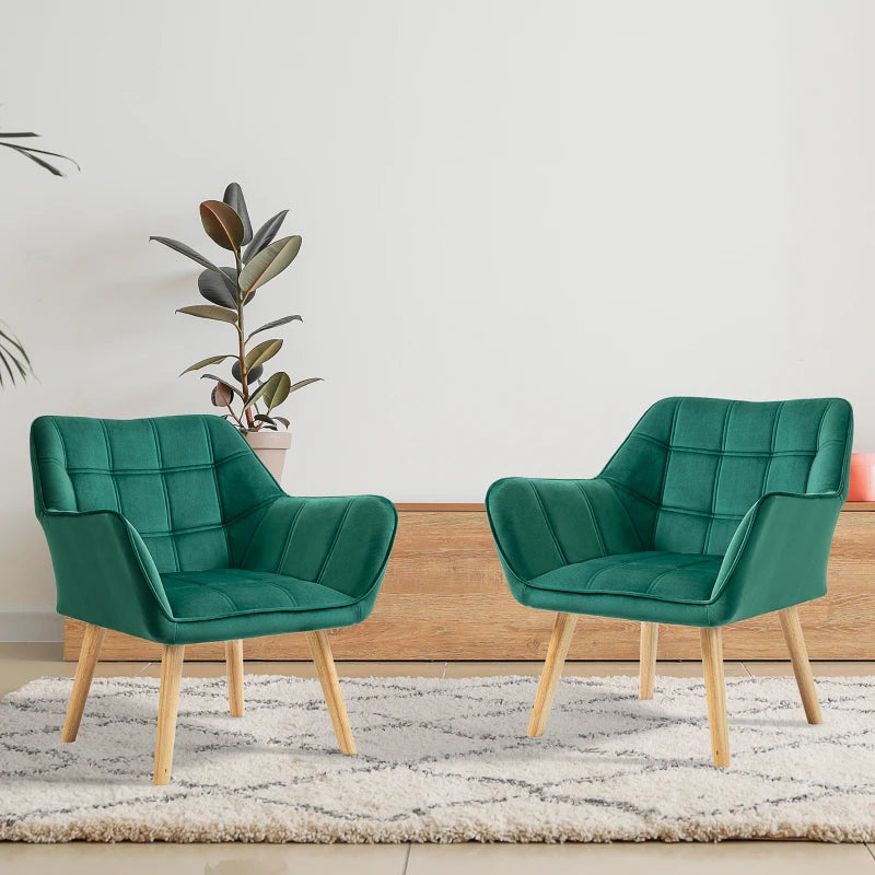 Stylish Accent Armchair Set with Wide Arms and Slanted Back for Bedroom or Living Room Seating in Green