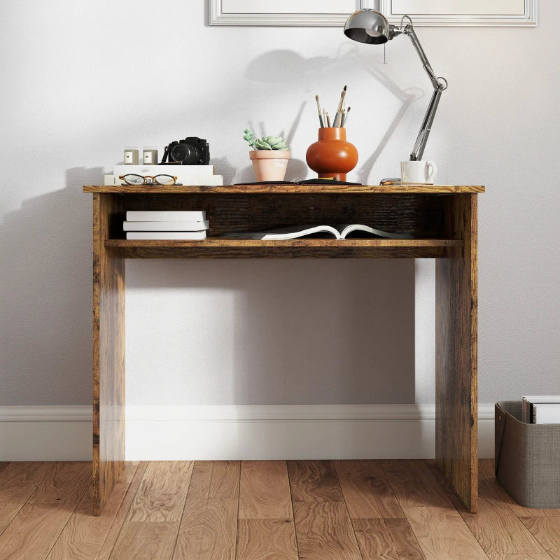 Stylish Boxy Work Desk with Shelf - Modern Wood-Effect Home Office Furniture for Productive Workspaces