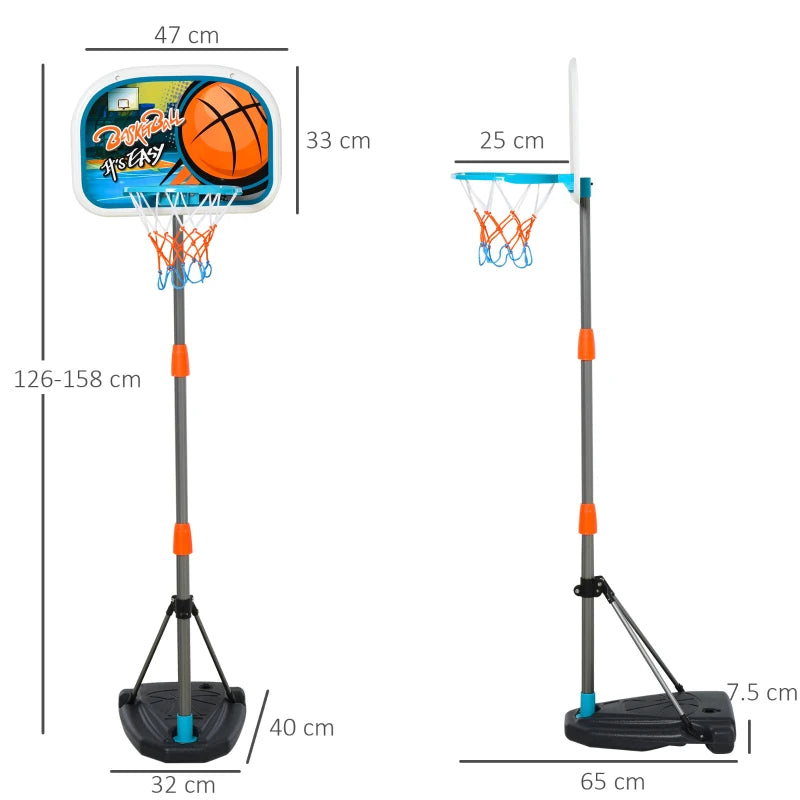 Adjustable Kids Basketball Hoop Portable Stand Set with Ball Pump and Netting Backboard