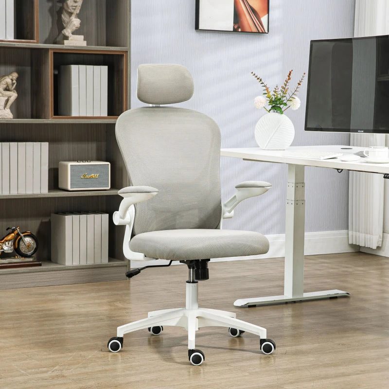 Vinsetto Ergonomic Multi-Adjustable Office Chair with Lumbar Support, Headrest & Breathable Mesh Back - Stylish Grey Design