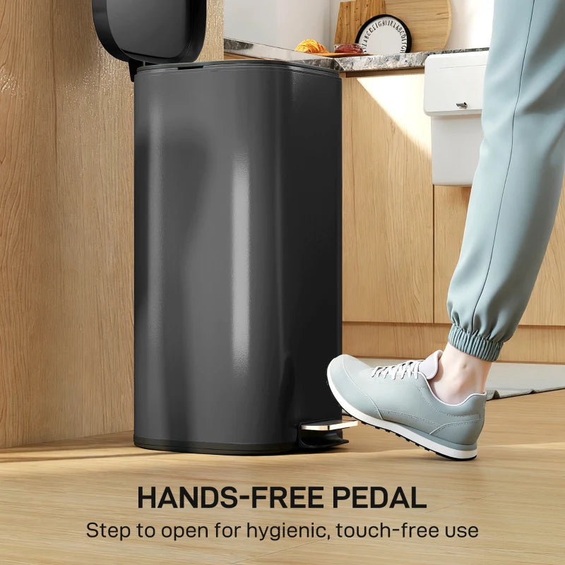 30L Compact Kitchen Pedal Bin with Soft-Close Lid, Stay-Open Feature & Removable Bucket - Black Trash Can for Home & Office