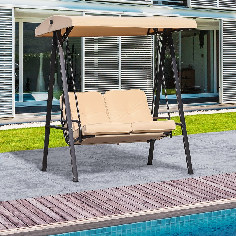 Beige 2 Seater Outdoor Swing Chair with Adjustable Canopy