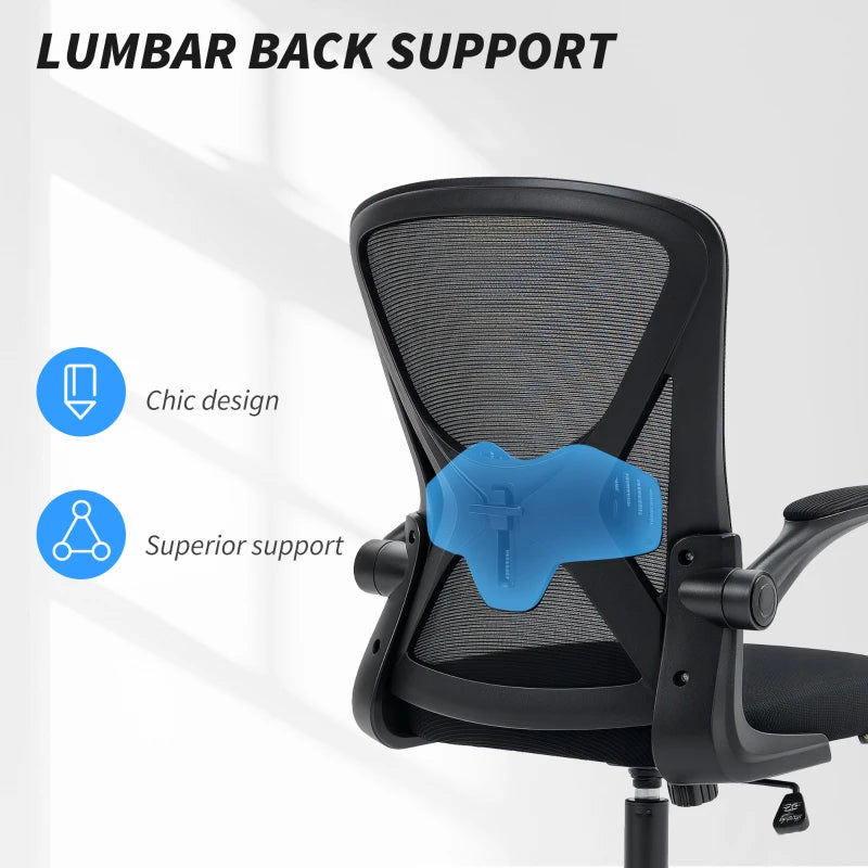 Vinsetto Ergonomic Mesh Back Office Chair with Flip-Up Arms - Adjustable Height, Comfortable Black Desk Chair for Home & Office