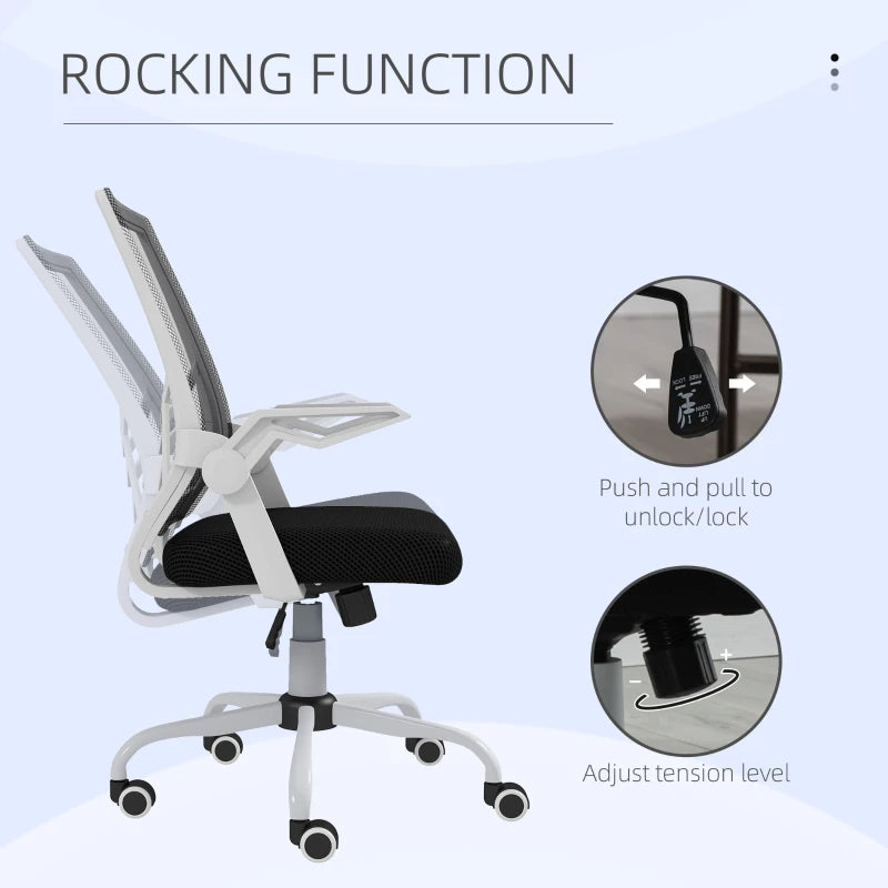 Vinsetto Ergonomic Mesh Office Chair with Flip-up Armrests, Lumbar Support & Swivel Wheels - Black Computer Desk Chair