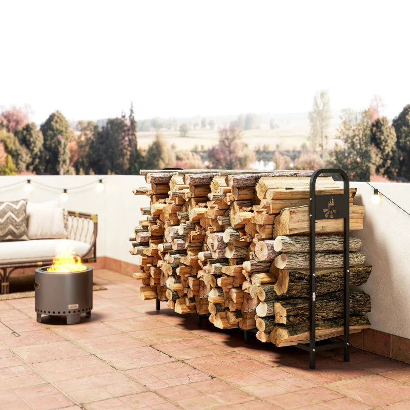 6.5 FT Heavy Duty Steel Firewood Log Rack - 300 kg Capacity Indoor/Outdoor Wood Storage with Decorative Bonfire Pattern