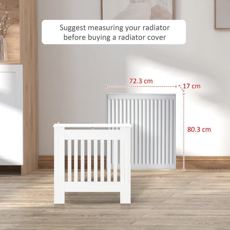 Elegant White Slatted Radiator Cover Cabinet MDF Lined Grill 78L x 19W x 81H cm
