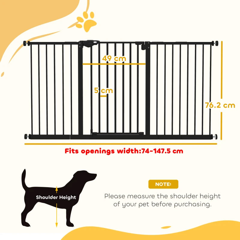 Adjustable Safety Gate with 3 Extensions & 4 Adjustable Screws - Black Child Safety Barrier for Stairs & Doorways