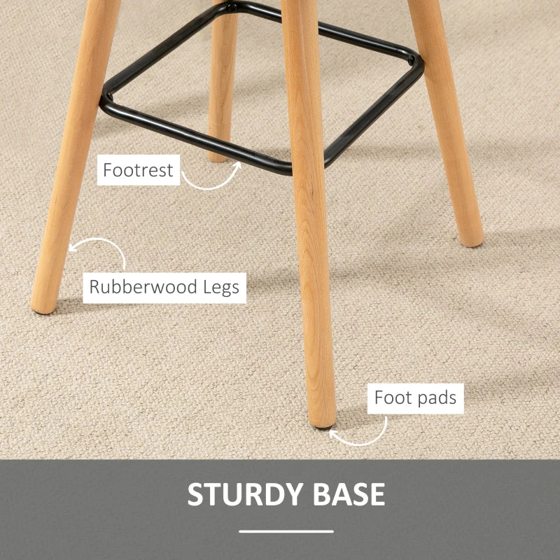 Breakfast Bar Stool Set of 2 - Armless Button-Tufted Counter Height Chairs with Wood Legs & Footrest in Grey