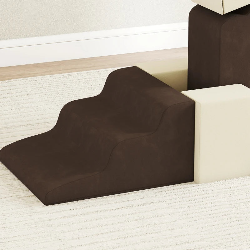 7 Piece Soft Play Set for Kids Indoor Climbing and Crawling Foam Toy Brown