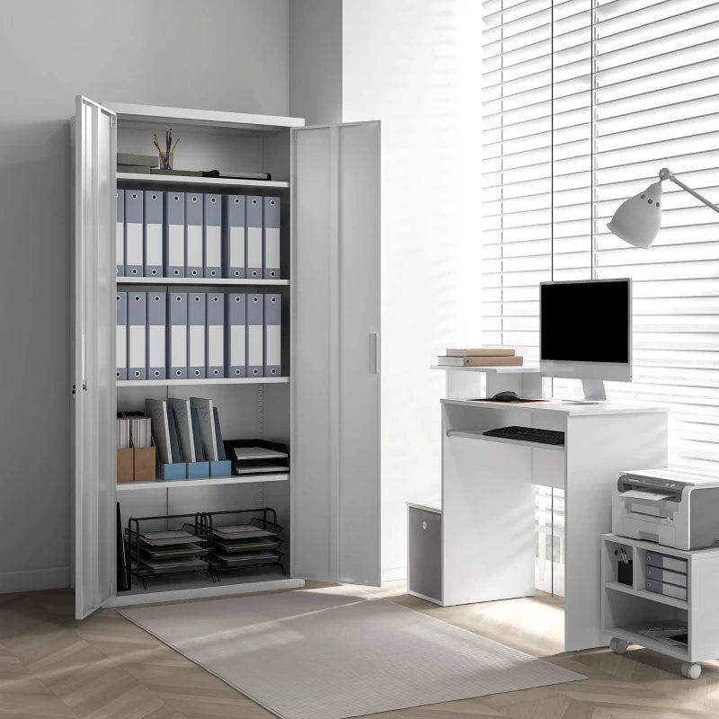 Lockable Metal Filing Cabinet - White Office Storage with 5 Adjustable Shelves for Secure Document Organization