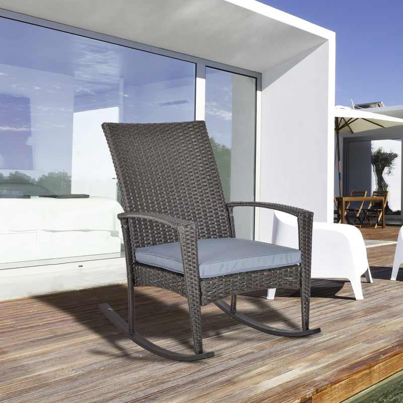 Grey Rattan Garden Rocking Chair Set with Armrest and Cushion