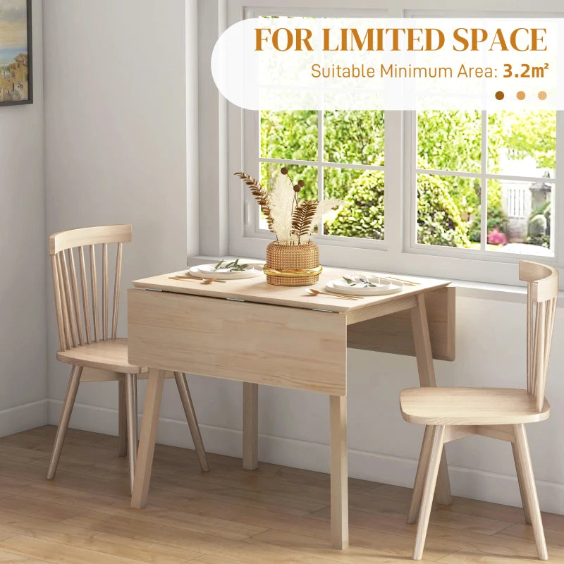 Solid Wood Folding Dining Table - Drop Leaf Design for 2-4 People, Space-Saving Rectangle Kitchen Table in Natural Finish